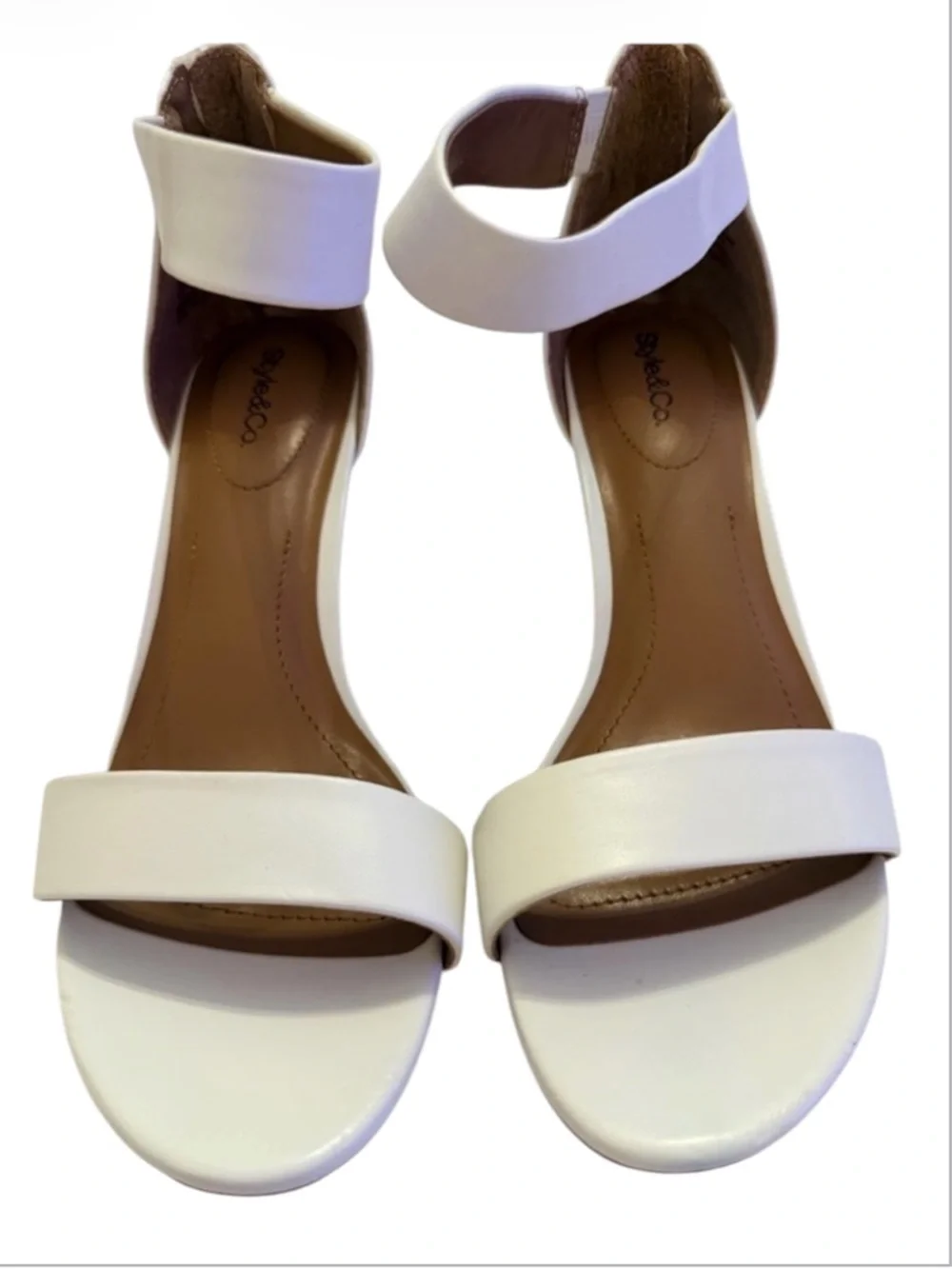 Style & Co Paycee White Two Piece Mid Heel Dress Sandals Back Zip Open Toe 8.5 M